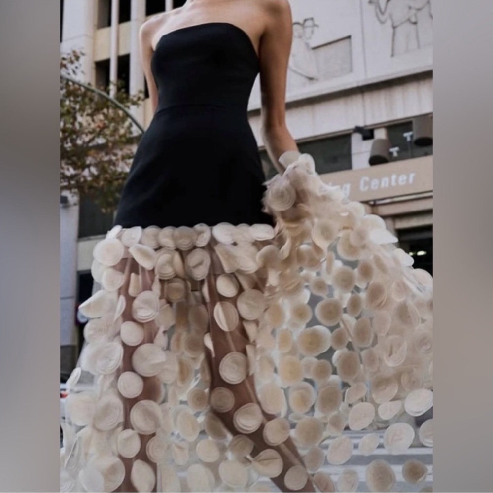 Bronx and Banco Black Strapless Top Dress with Cream Petal Skirt